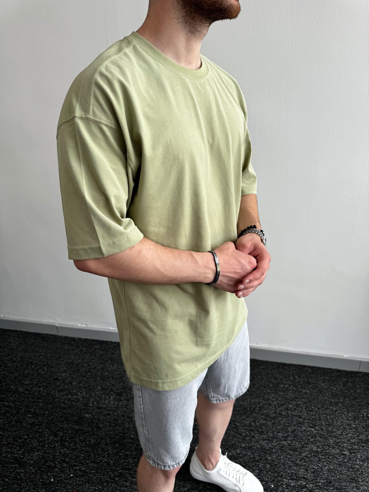 Erkek Premium Pamuklu Düz Oversize T-Shirt-Haki(E1090)Ketench