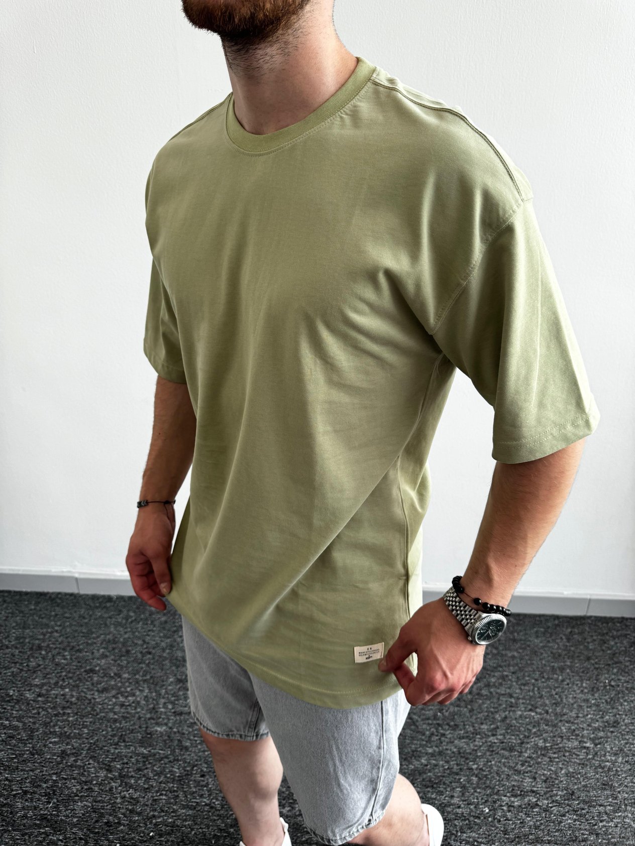 Erkek Premium Pamuklu Düz Oversize T-Shirt-Haki(E1090)Ketench