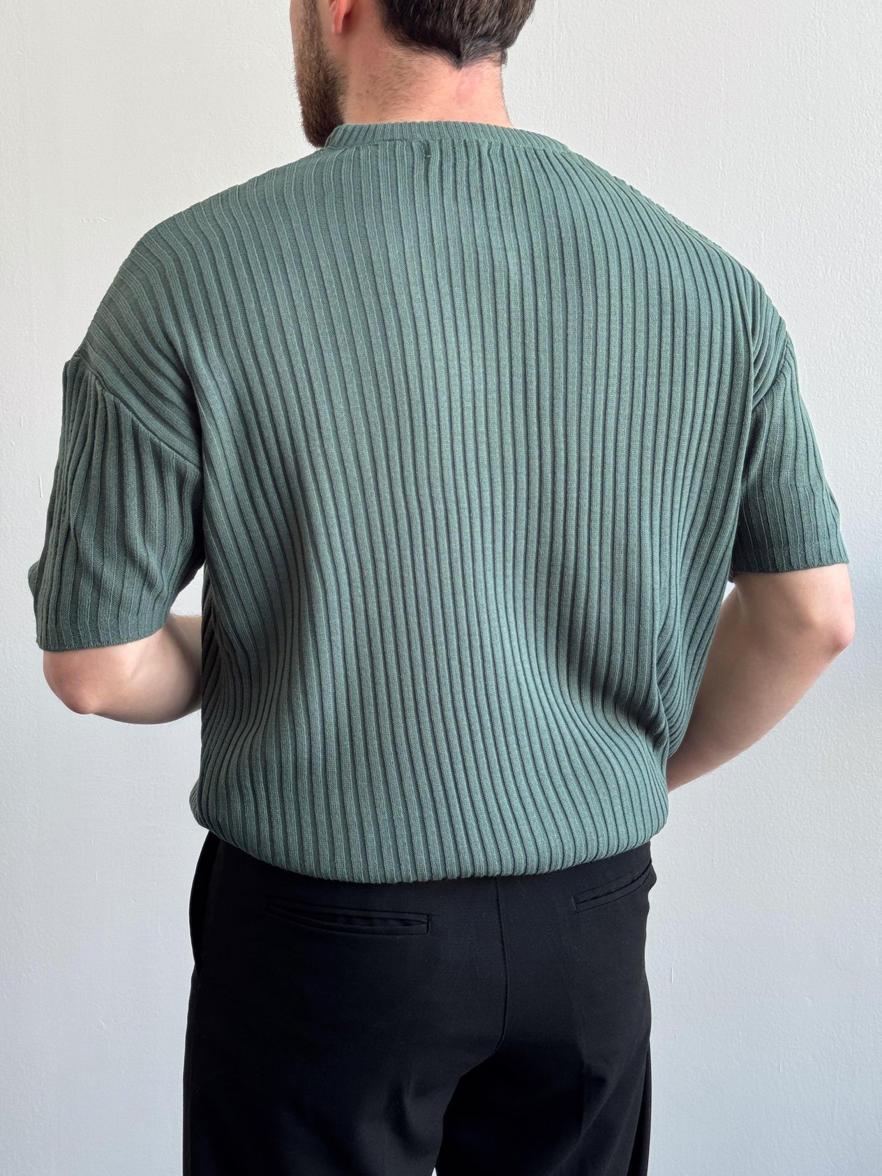 Erkek Yüksek Kalite Oversize Kalıp Şerit Detaylı Bisiklet Yaka Triko T-Shirt-Petrol(E1291)Ketench