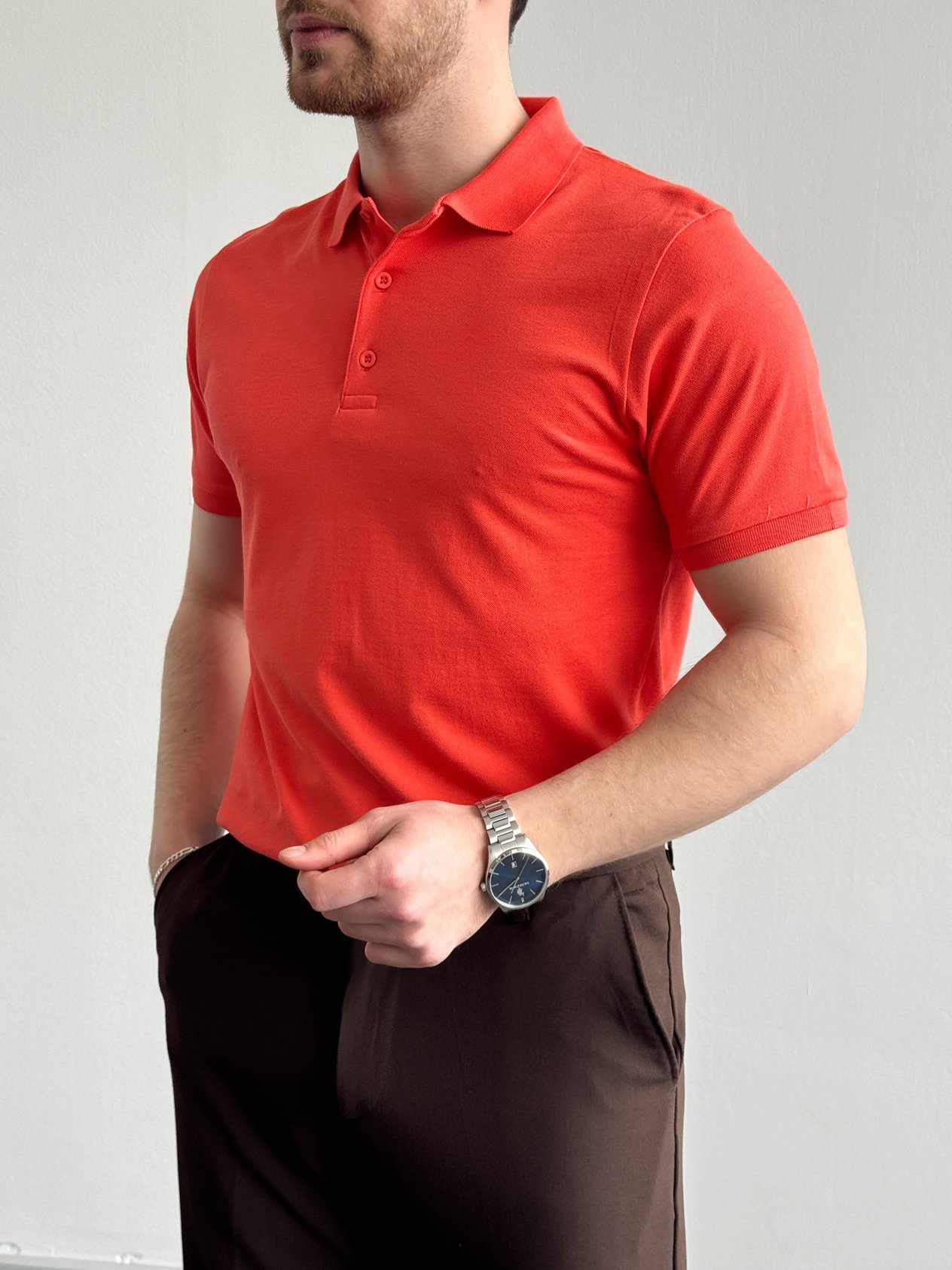 Erkek Yüksek Kalite Regular Kalıp Polo Yaka T-Shirt-Nar(E1282)Ketench