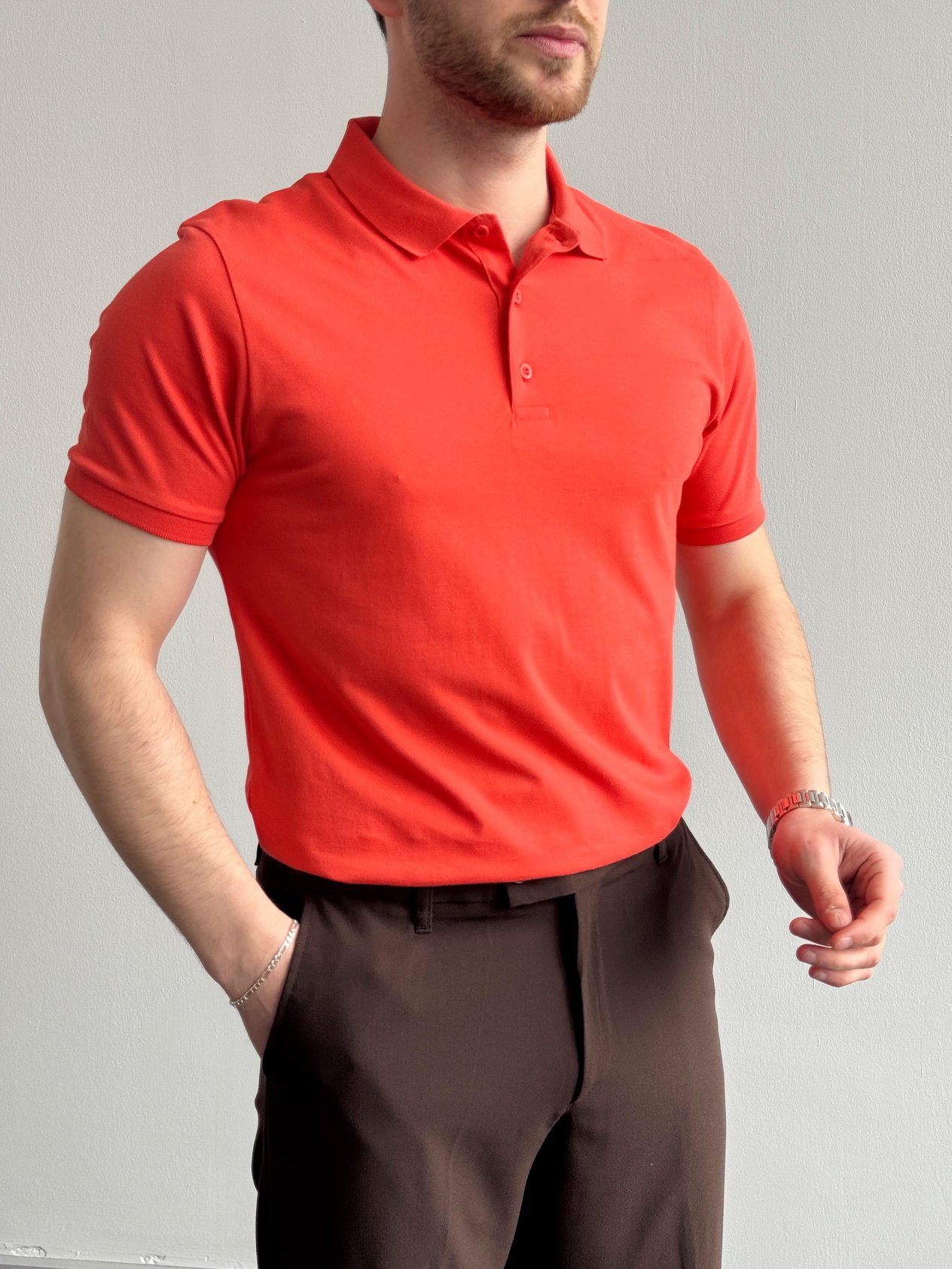 Erkek Yüksek Kalite Regular Kalıp Polo Yaka T-Shirt-Nar(E1282)Ketench