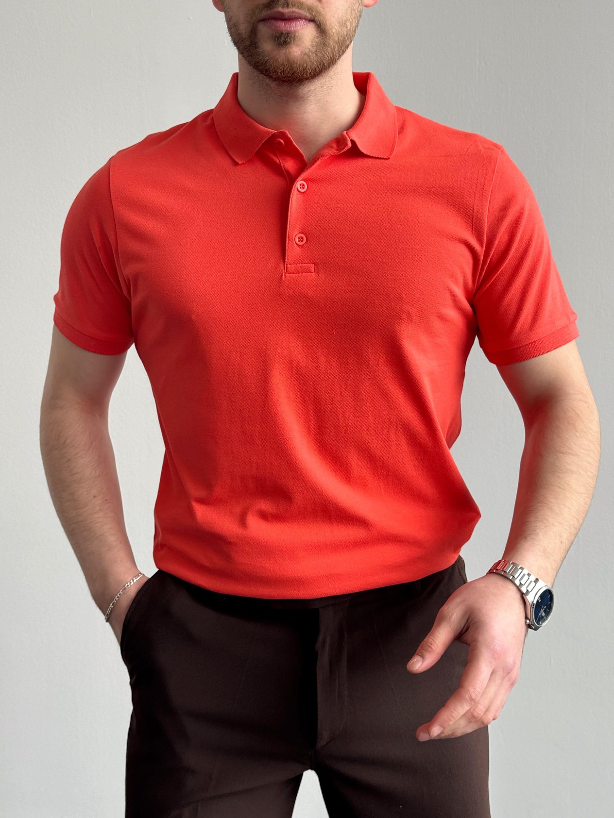 Erkek Yüksek Kalite Regular Kalıp Polo Yaka T-Shirt-Nar(E1282)Ketench