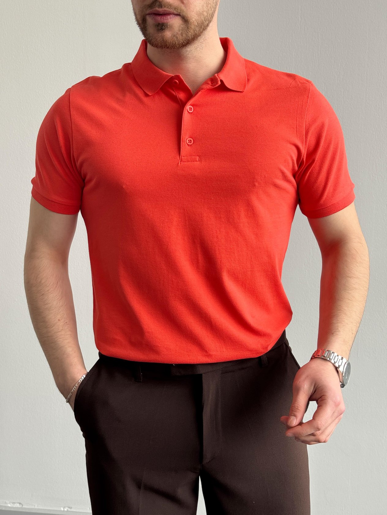 Erkek Yüksek Kalite Regular Kalıp Polo Yaka T-Shirt-Nar(E1282)Ketench