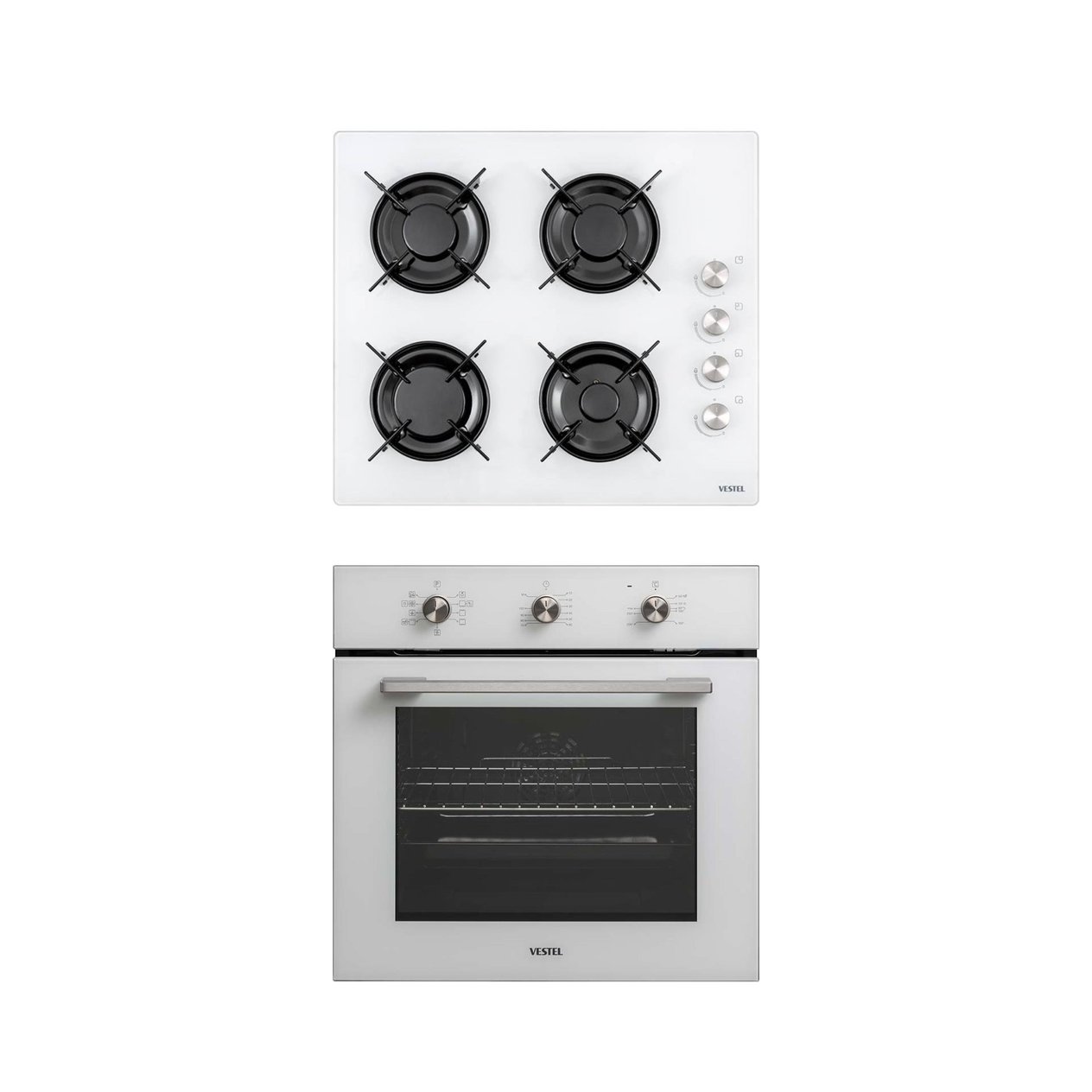 Vestel 2'li Fırın Ocak Beyaz Ankastre Set (6104 YB-6682 YB)