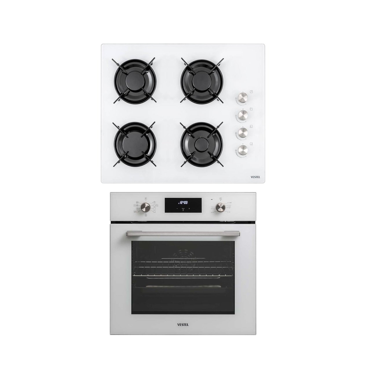 Vestel 2'li Fırın Ocak Beyaz Ankastre Set (65104 B-7684 YB)
