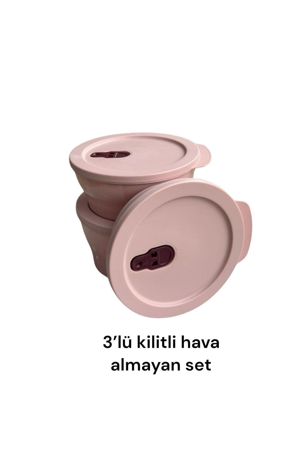 3 Lü Pembe Kilitli Hava Almayan Saklama Kabı