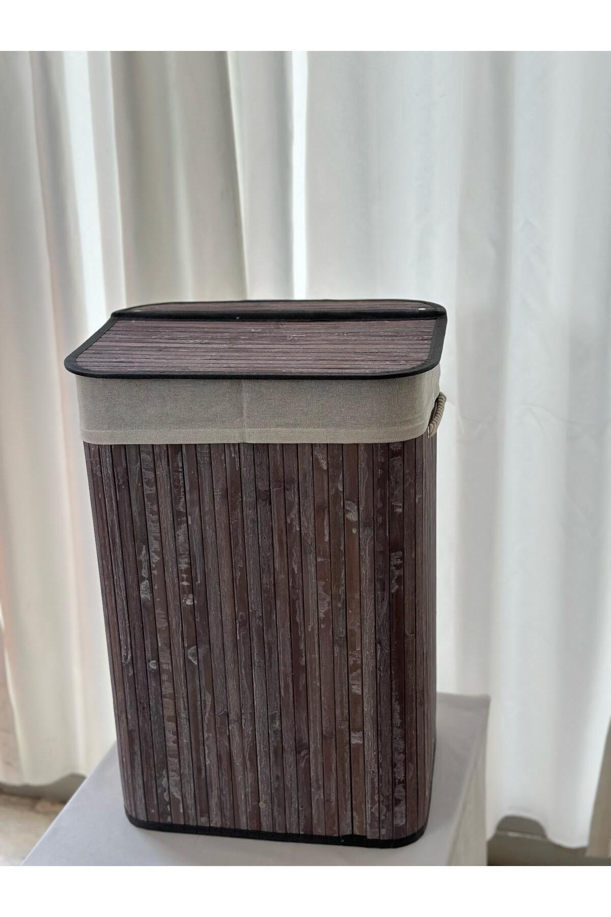 GRİ DİKTÖRTGEN BAMBU KATLANIR ÇAMAŞIR SEPETİ