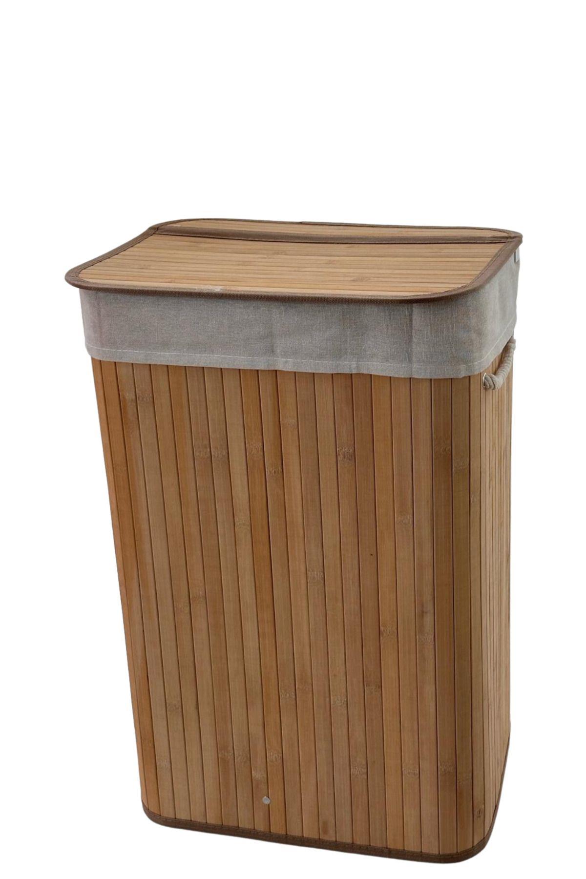 NATURAL DİKDÖRTGEN BAMBU KATLANIR ÇAMAŞIR SEPETİ