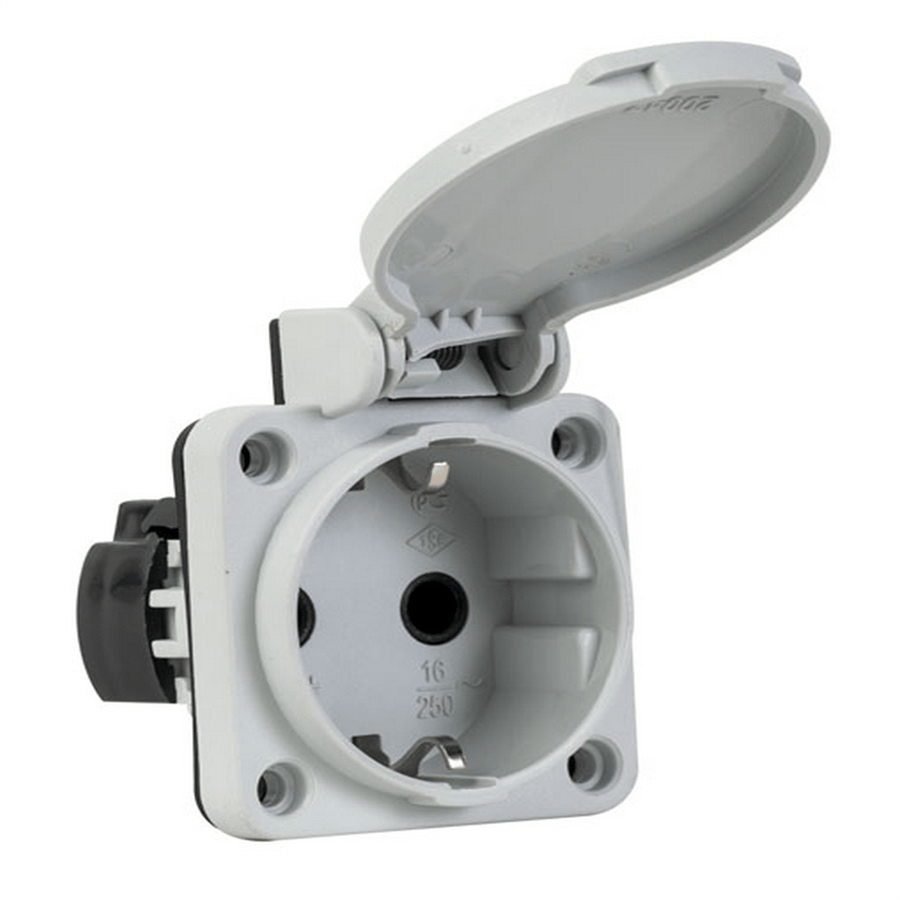 METE ENERJİ MT404030ST05 1X16A. CON. KAPAKLI PANO PRIZI (YAN GIRISLI) GRİ