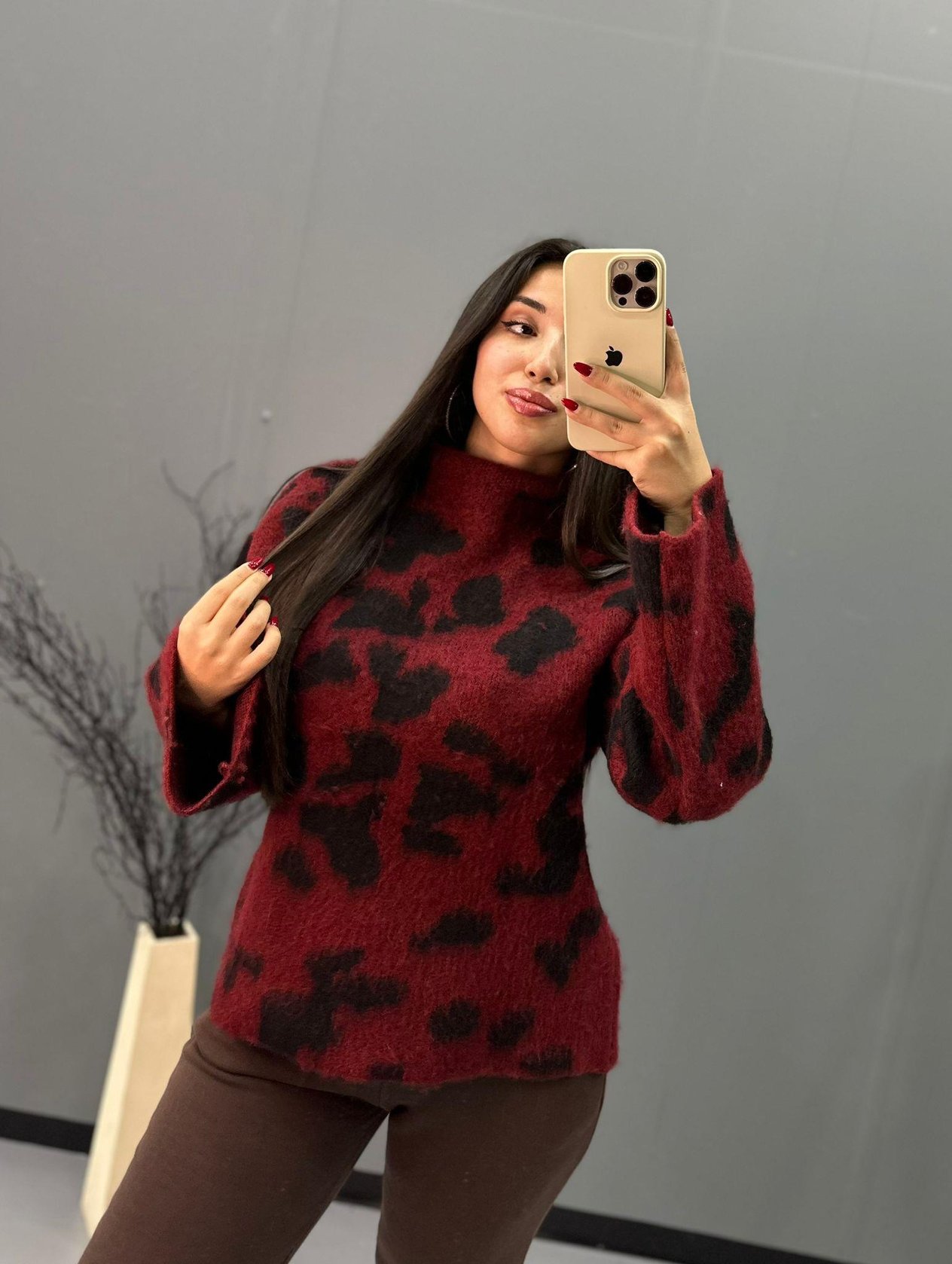 Bordo Boğazlı Benekli Kazak