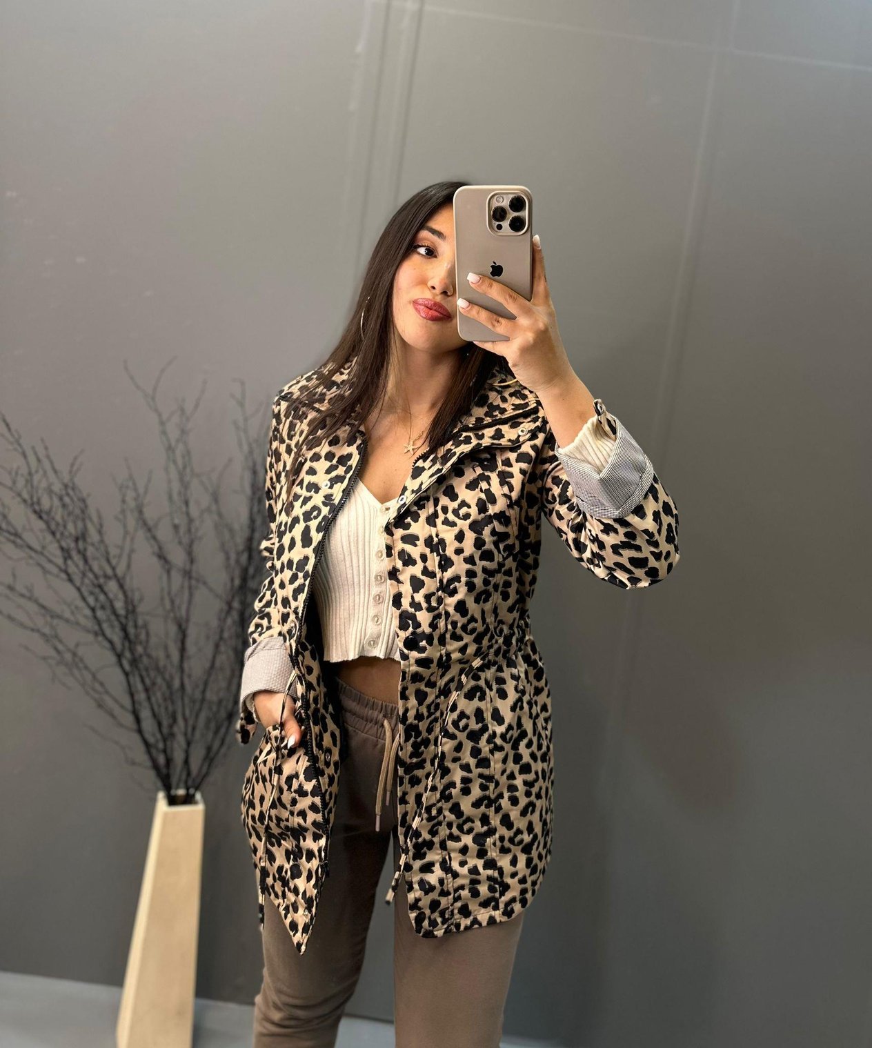 Leopar Desenli Trençkot
