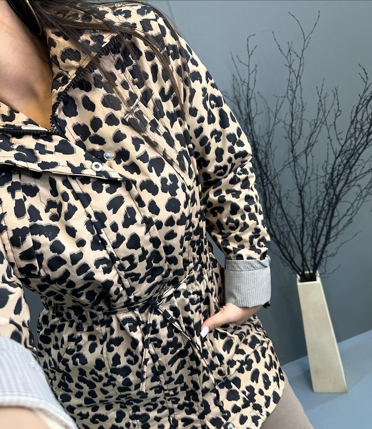 Leopar Desenli Trençkot