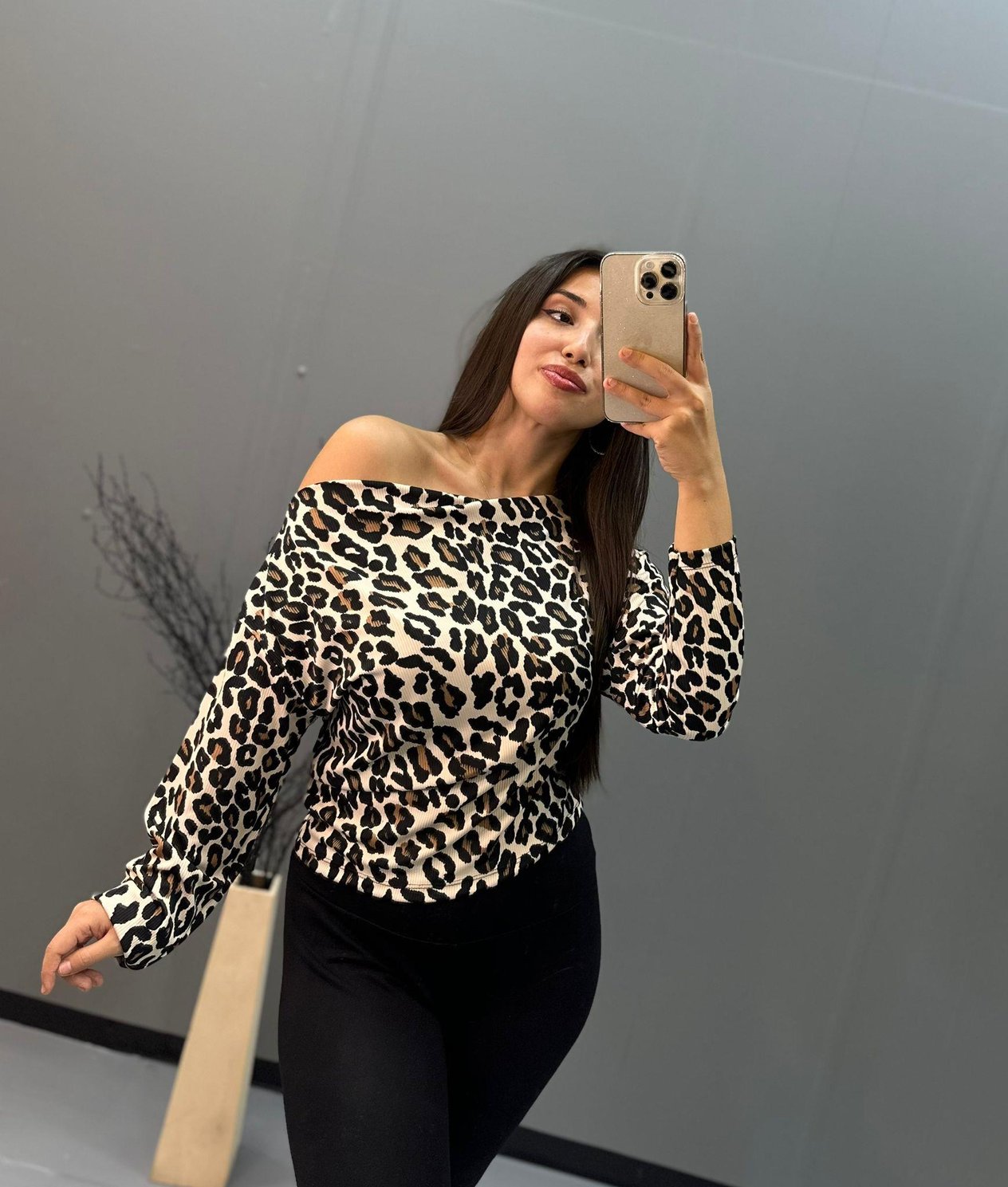 Leopar Kayık Omuz Bluz