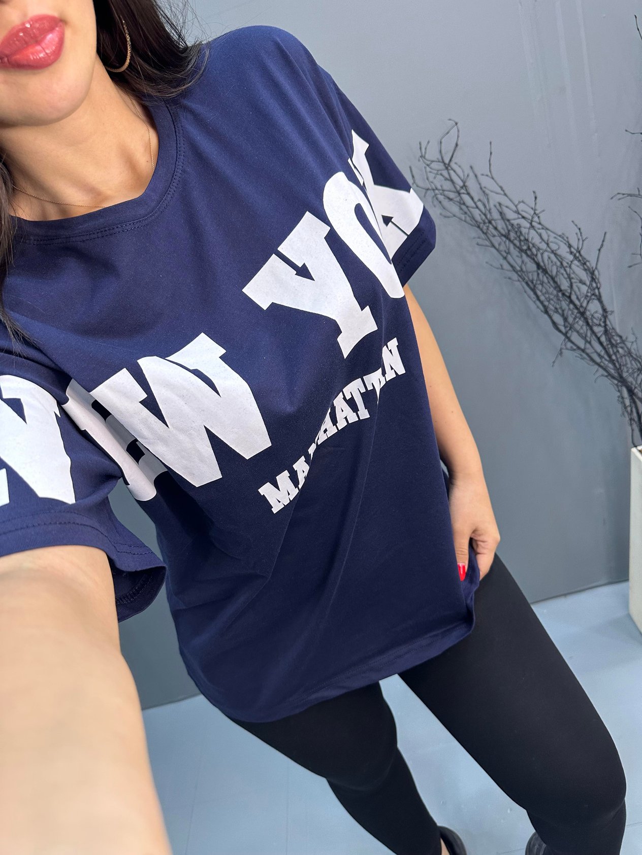 New York Baskılı T-Shirt Lacivert