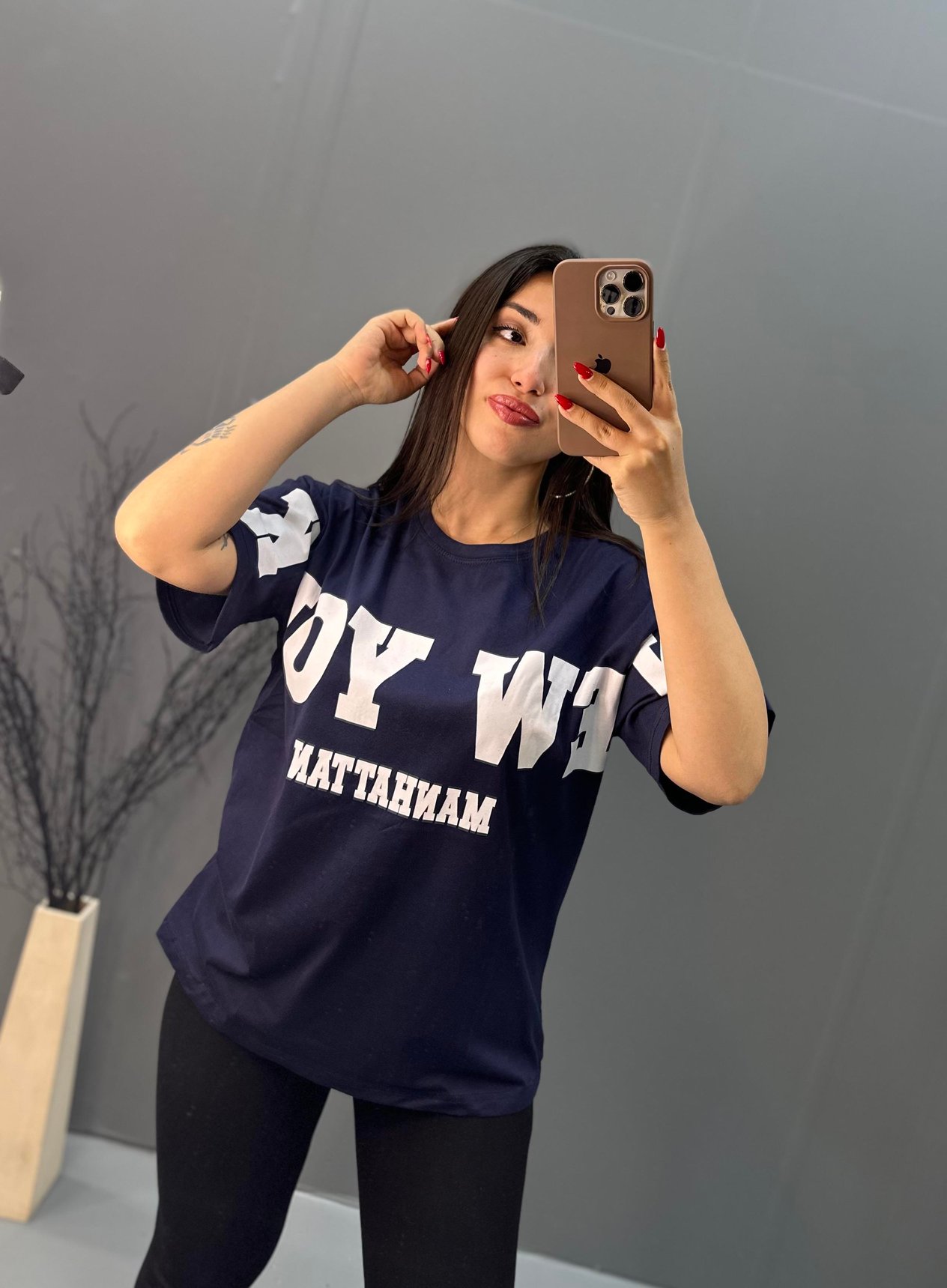 New York Baskılı T-Shirt Lacivert