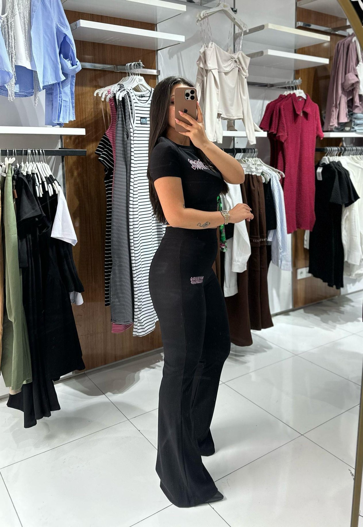 Siyah Crop Tayt Takım