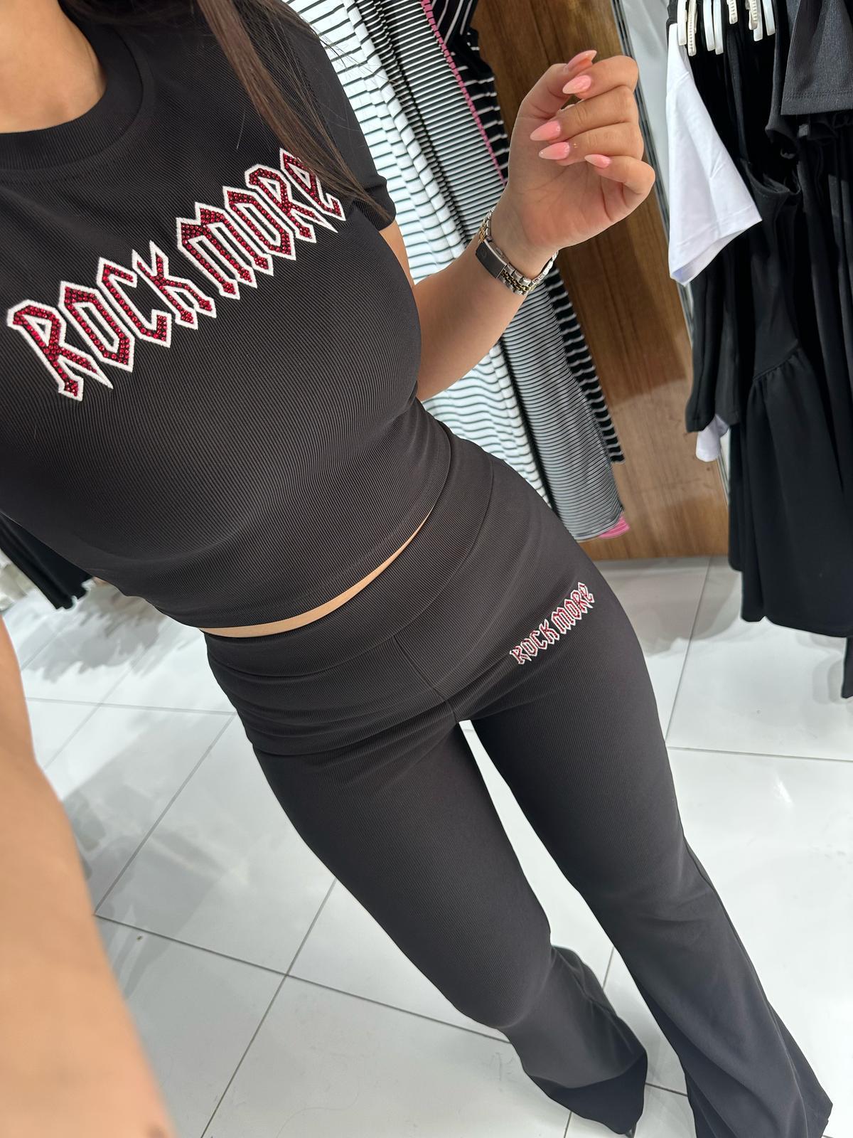 Siyah Crop Tayt Takım