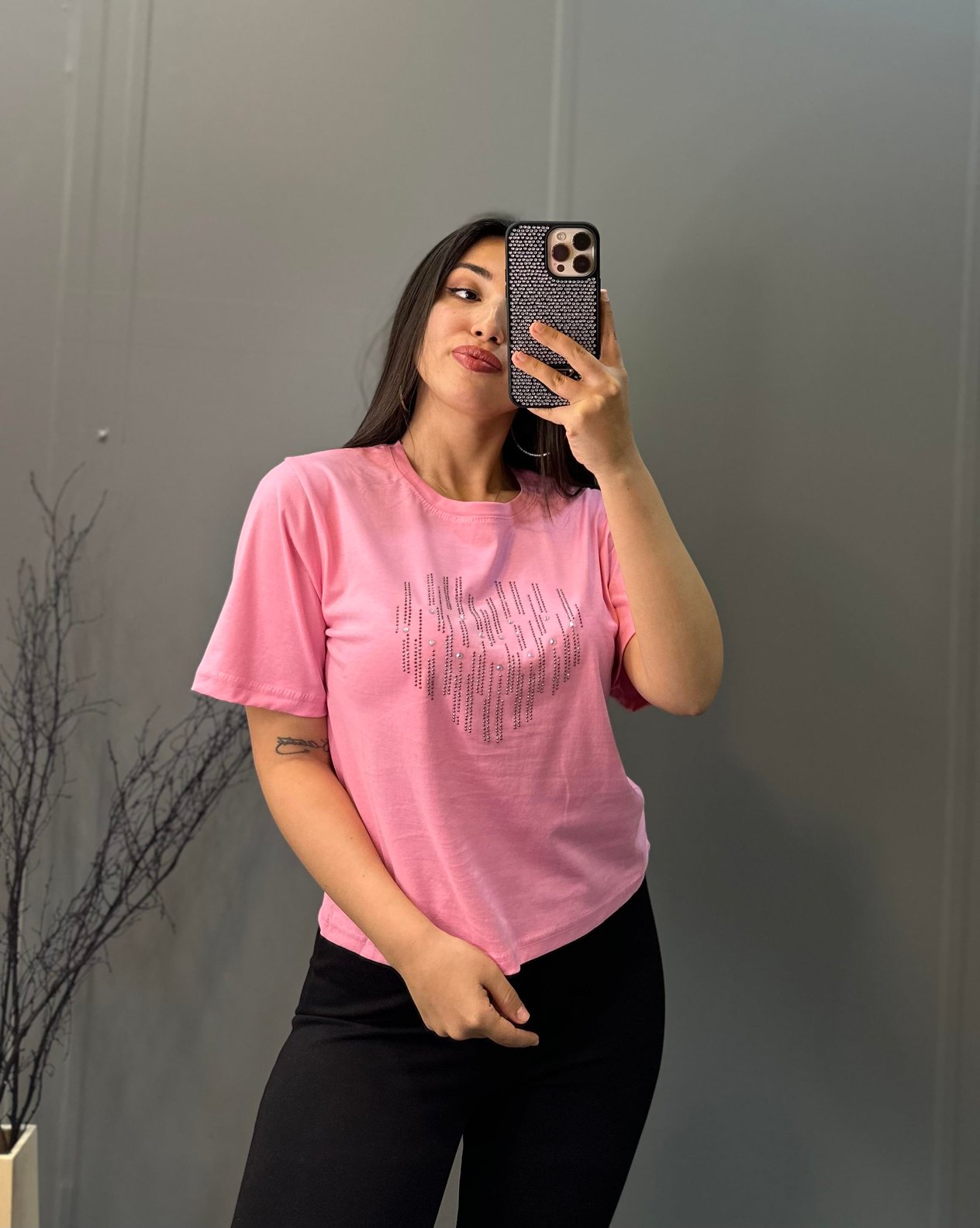 Taş İşlemeli T-Shirt Pembe