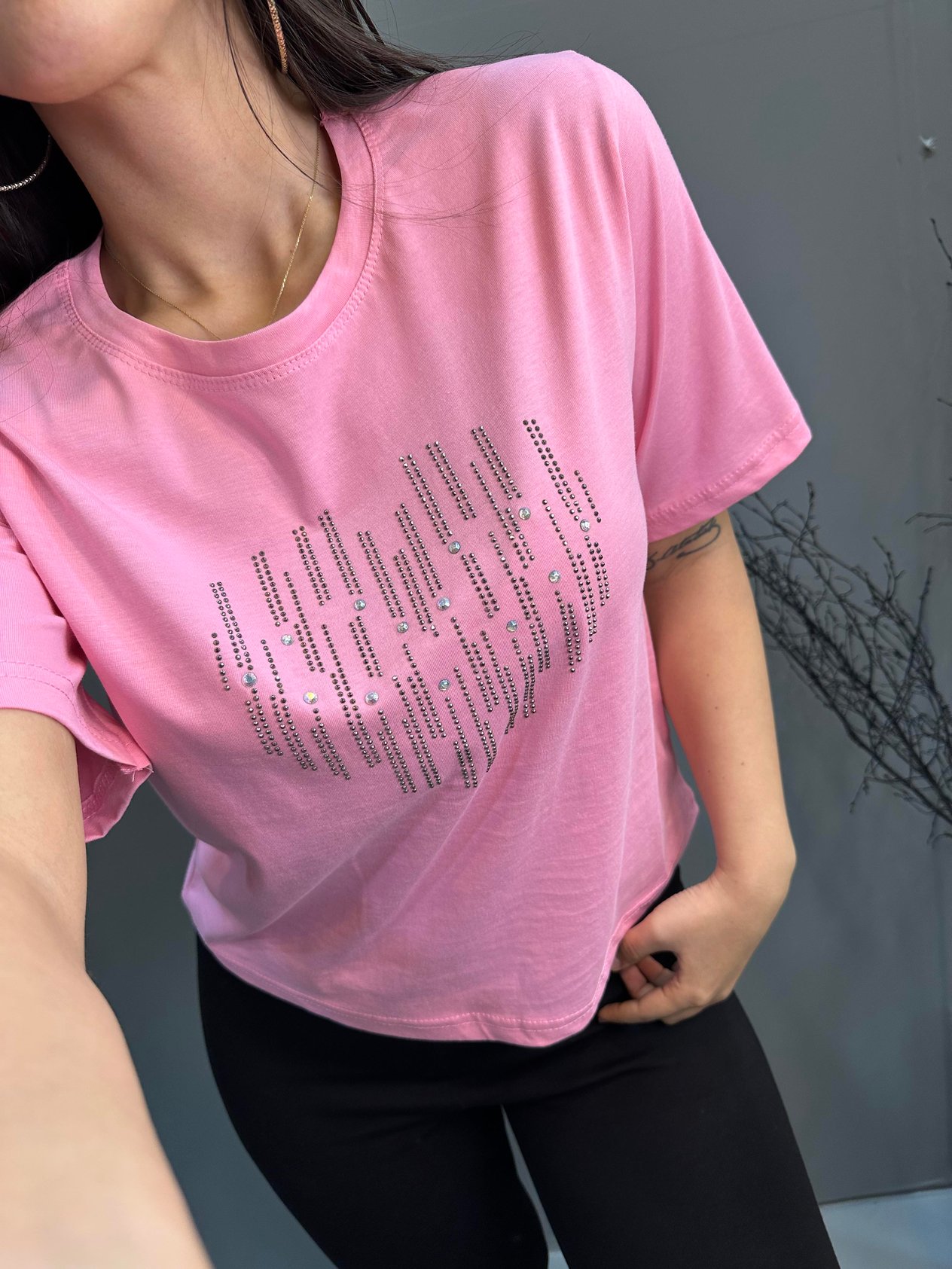 Taş İşlemeli T-Shirt Pembe