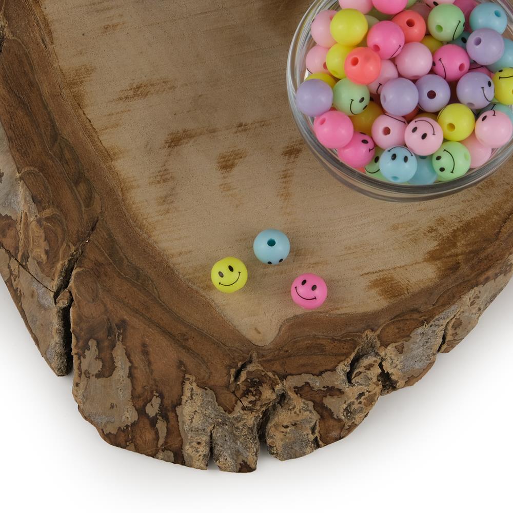 Gülücük Karışık Renk 10 mm Plastik Boncuk 100 Gram 