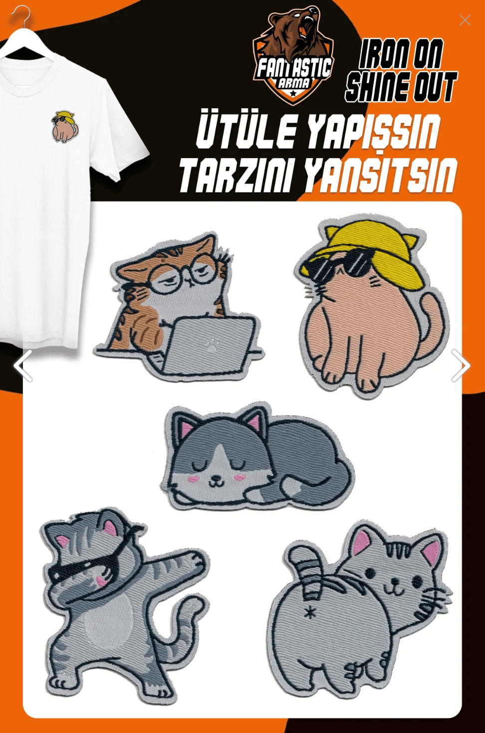 Ütü Ile Yapışan Dokuma Arma Seti Patch Kedi Kedicik Cat Modeli