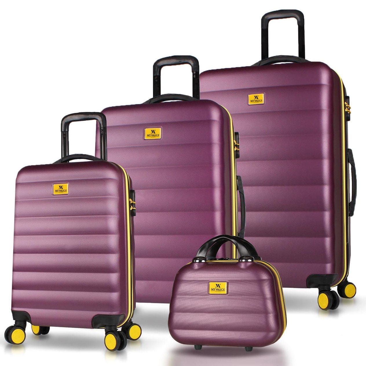 My Valice Colors Abs Kabin Orta Büyük ve Makyaj Boy Mürdüm 4'lü Travel Valiz Seti