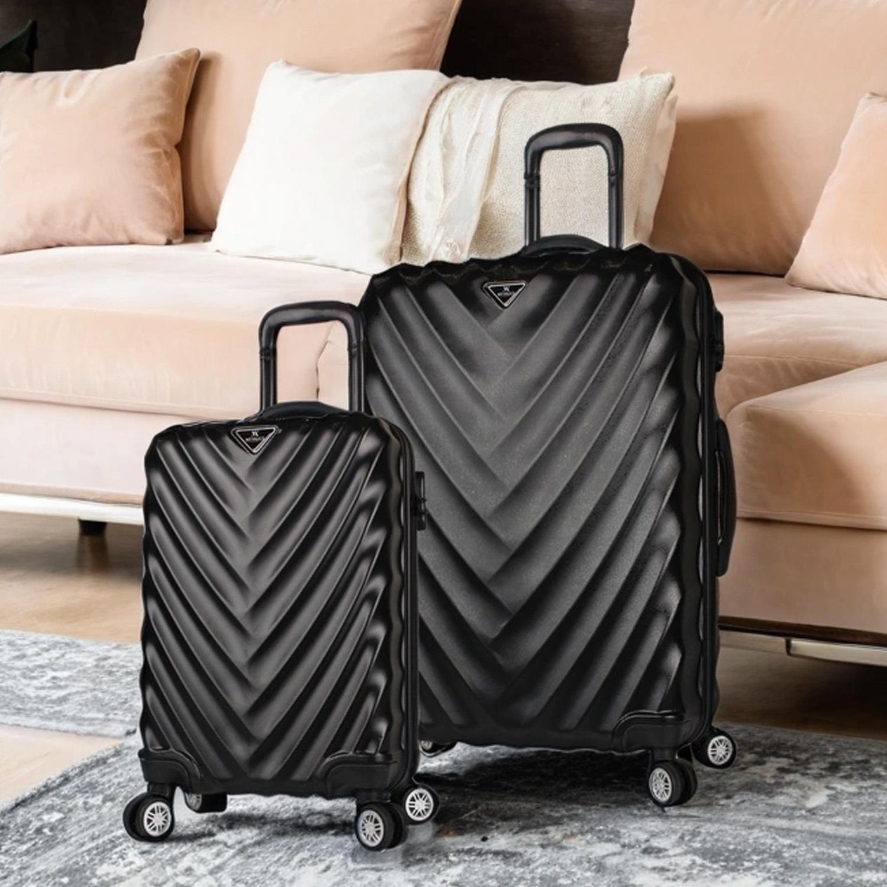 My Valice Lotus Abs Suitcase Set of 2 (Cabin & Large) Black