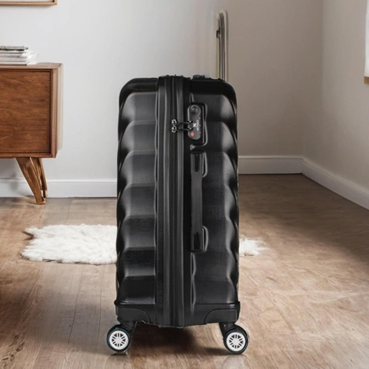 My Valice Lotus Abs Suitcase Set of 2 (Cabin & Large) Black