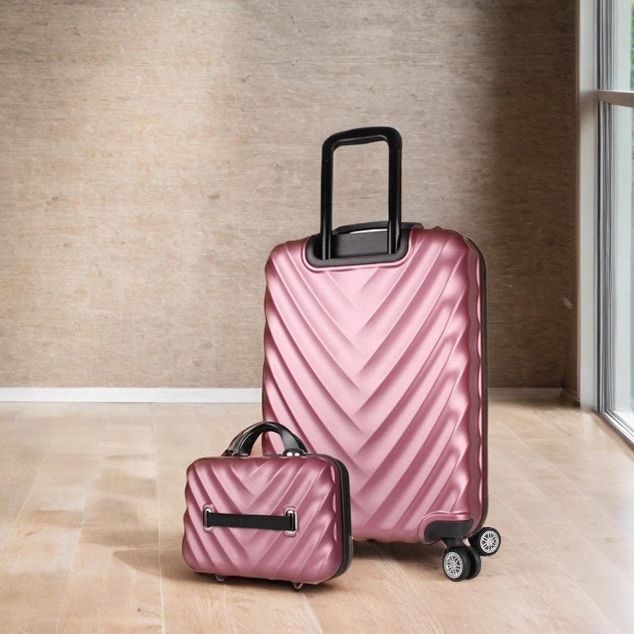 My Valice Lotus Abs Suitcase Set of 2 (Makeup &  Medium Size) Rose Gold