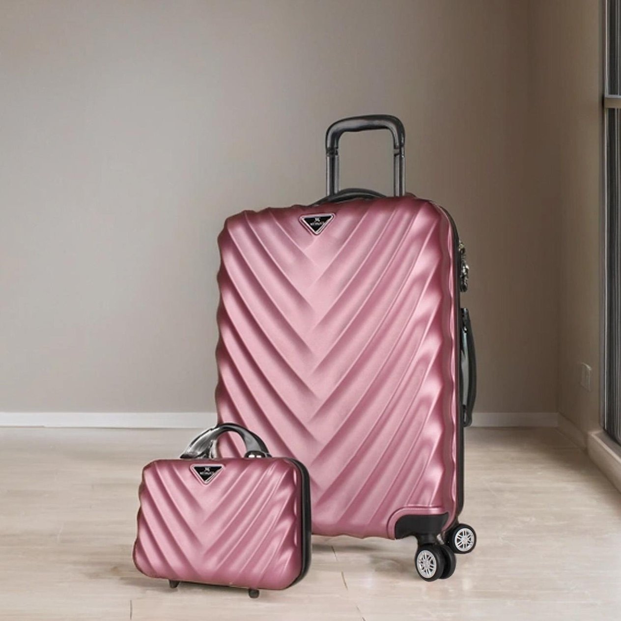 My Valice Lotus Abs Suitcase Set of 2 (Makeup &  Medium Size) Rose Gold