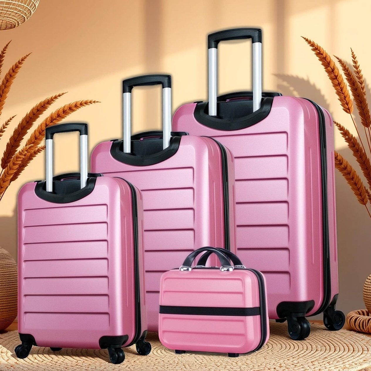 My Valice Ruby Abs Kabin Orta Büyük ve Makyaj Boy Rose Gold 4'lü Travel Valiz Seti