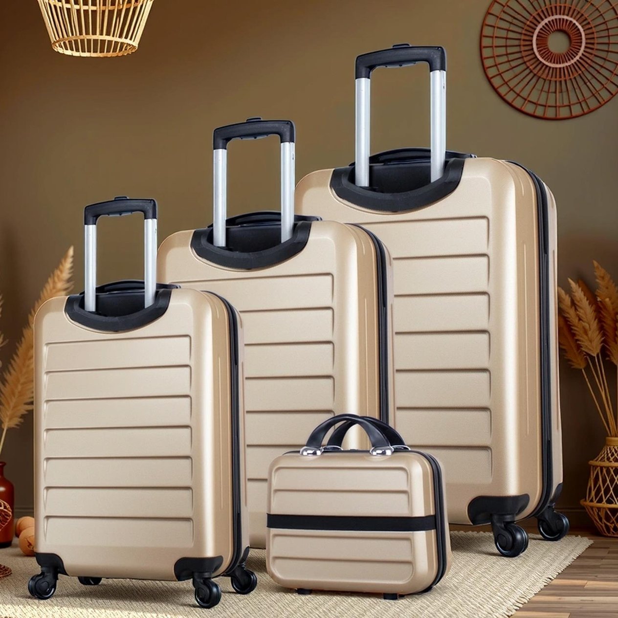 My Valice Ruby Abs Kabin Orta Büyük ve Makyaj Boy Gold 4'lü Travel Valiz Seti