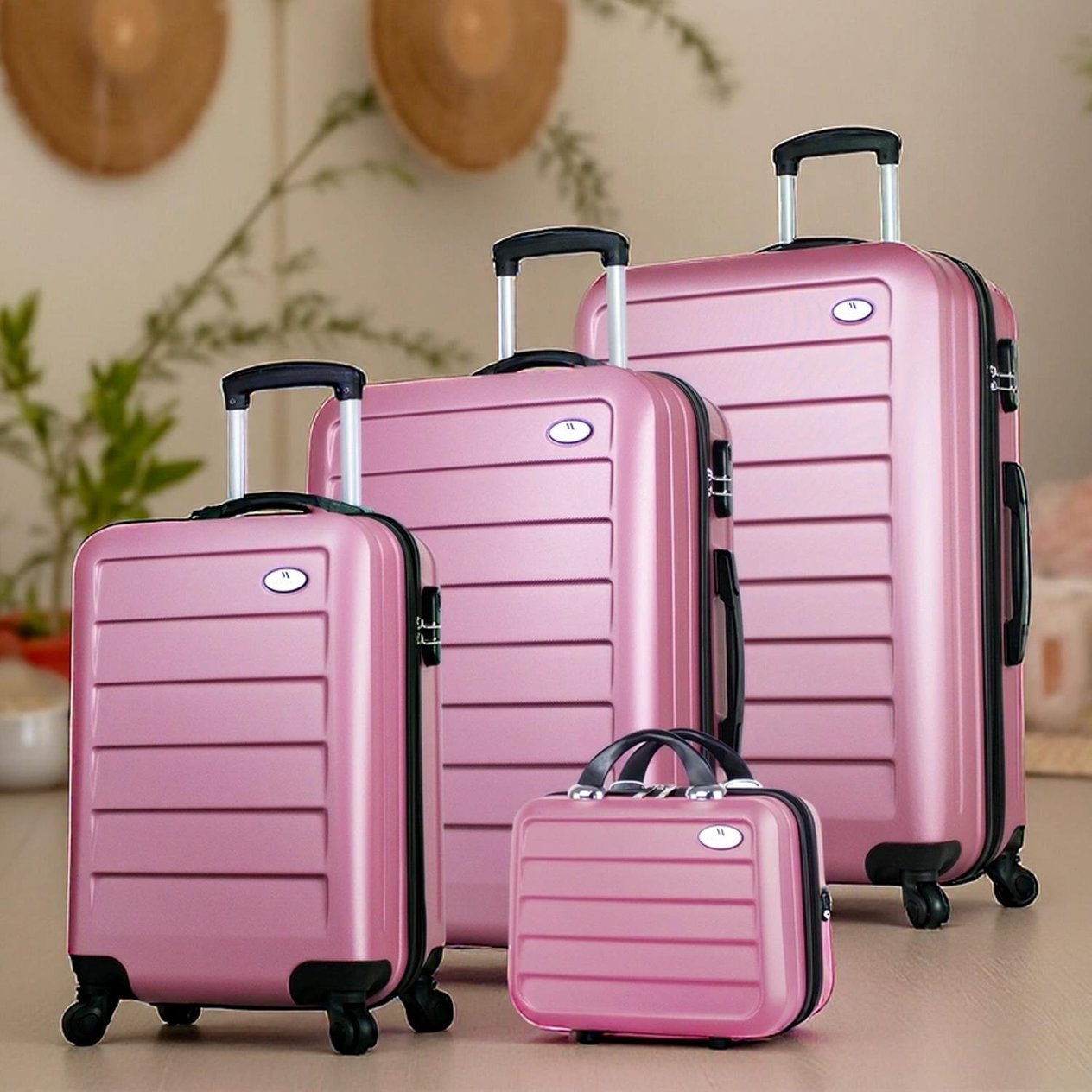 My Valice Ruby Abs Kabin Orta Büyük ve Makyaj Boy Rose Gold 4'lü Travel Valiz Seti