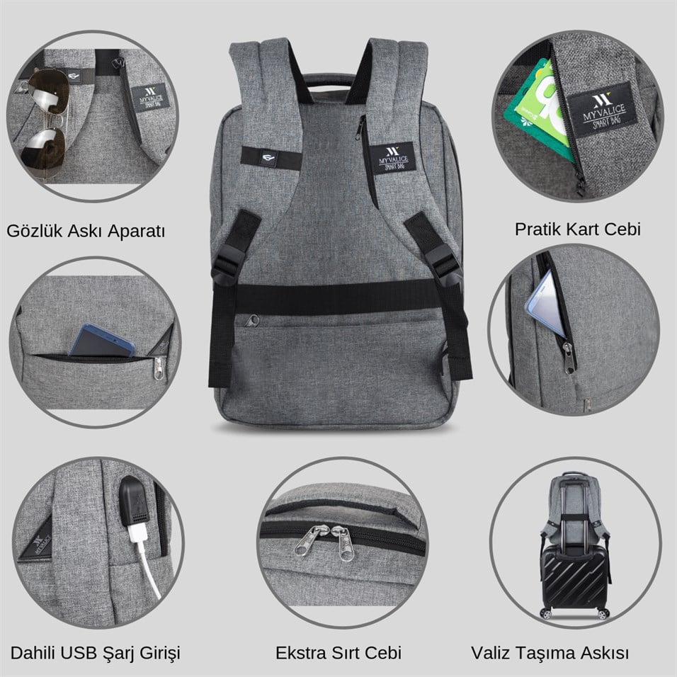 My Valice Smart Bag ACTİVE Usb Şarj Girişli Slim Notebook Sırt Çantası Siyah