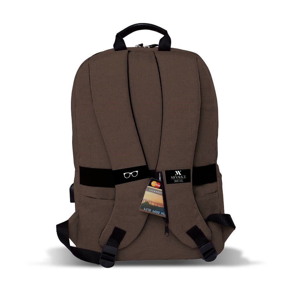 My Valice Smart Bag GALAXY Usb Şarj Girişli Notebook Sırt Çantası Kahverengi