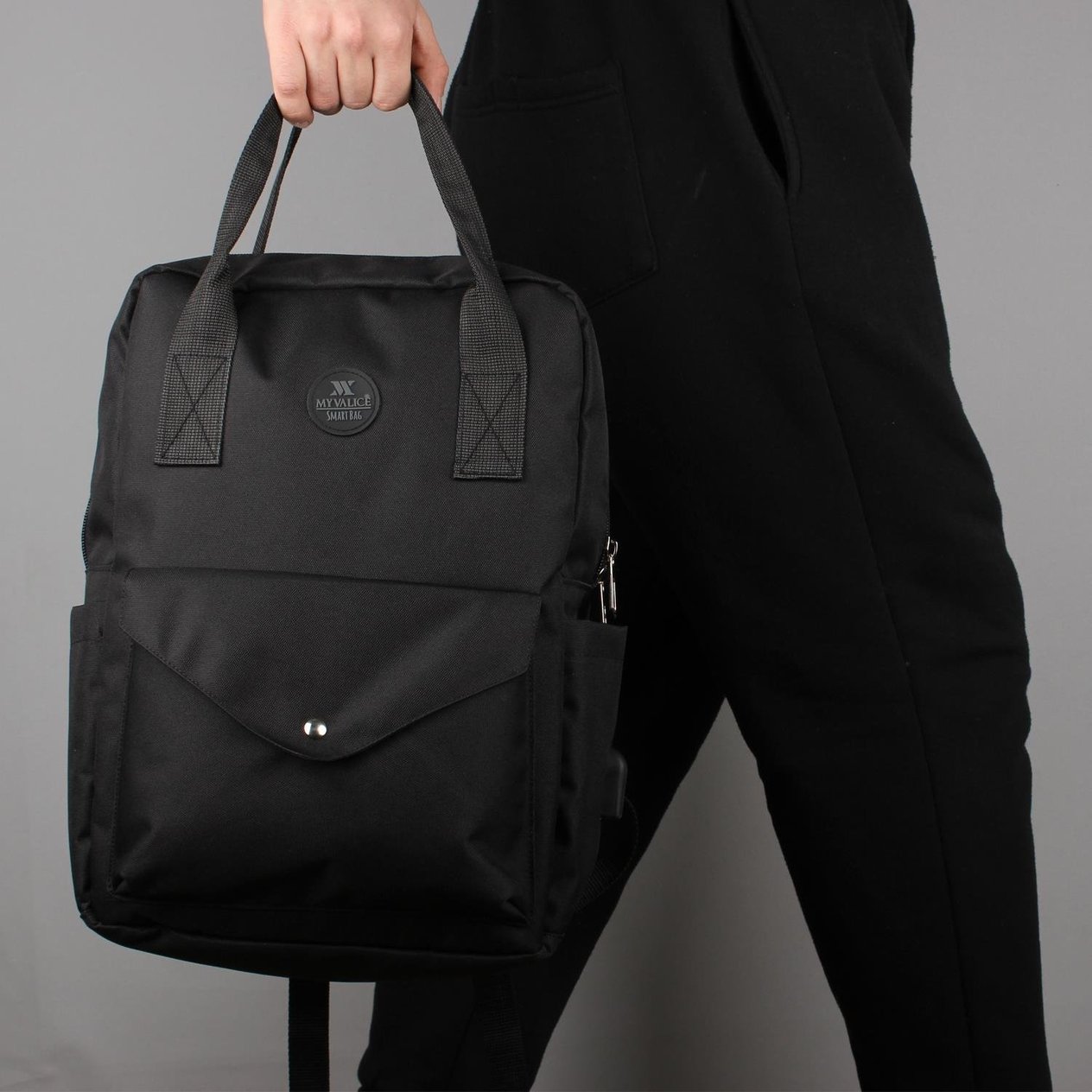 My Valice Smart Bag Post Usb Şarj Girişli Laptop Bölmeli Notebook Sırt Çantası Siyah