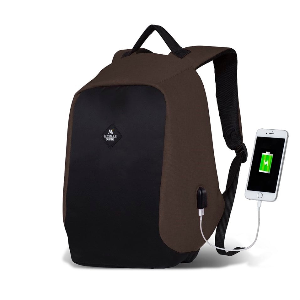 My Valice Smart Bag SECRET Usb Şarj Girişli Akıllı Sırt Çantası Kahverengi