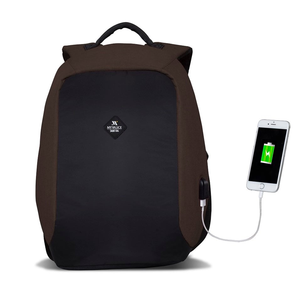 My Valice Smart Bag SECRET Usb Şarj Girişli Akıllı Sırt Çantası Kahverengi