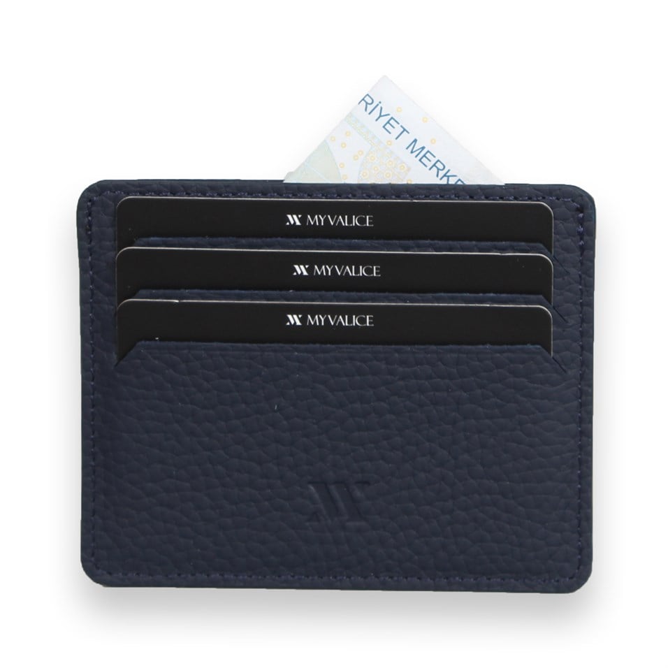 My Valice Unisex Genuine Leather Zippered Wallet and Card Holder 1817 Navy Blue