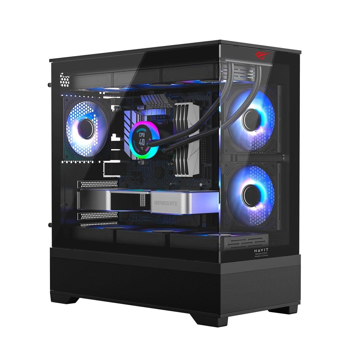 Havit CF925 Tamperlı Cam Gaming Oyuncu Kasası 3 Fanlı Siyah - Kumandalı ve Modüllü ITX/M-ATX/ATX/E-ATX Uyumlu