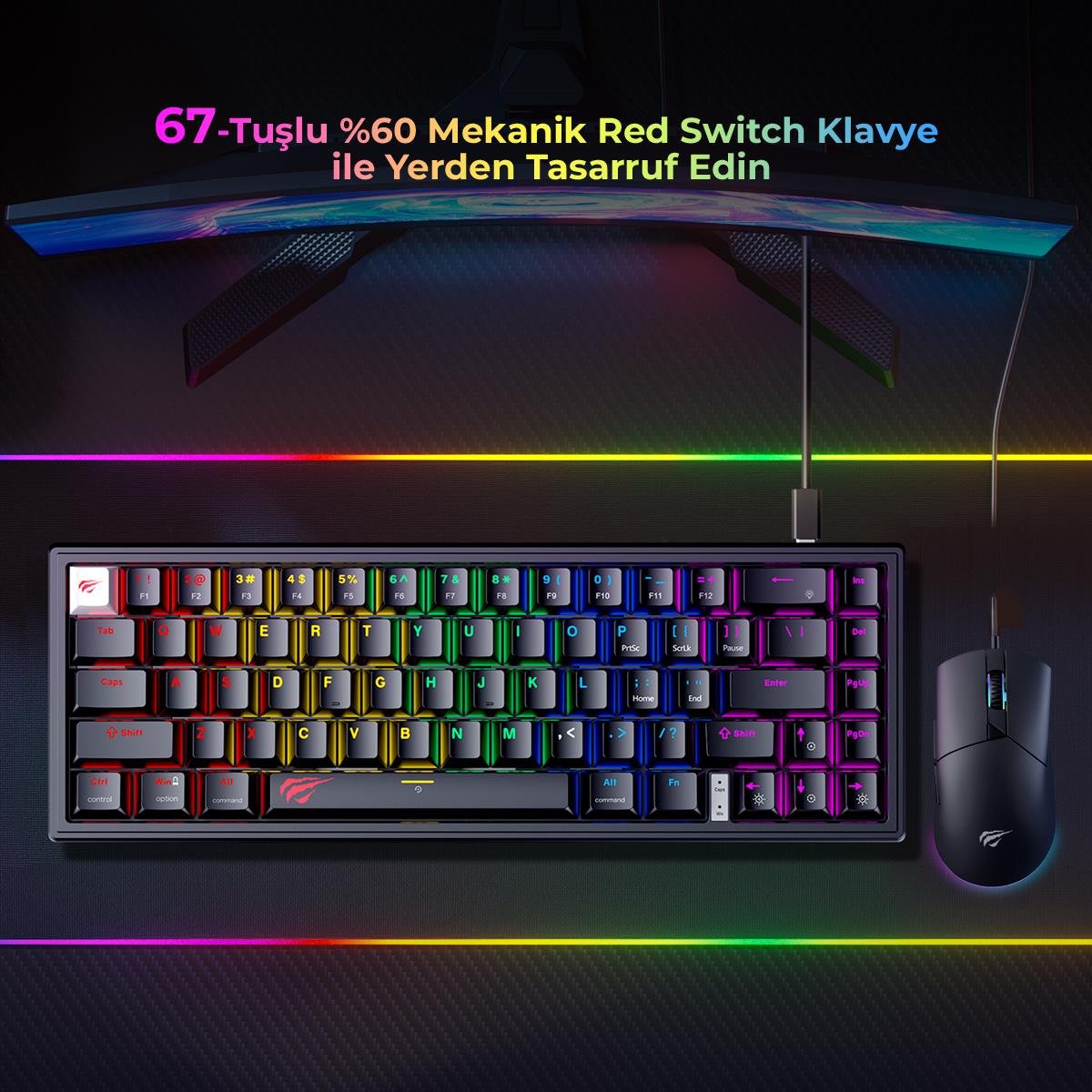 Havit Gamenote KB874L Mekanik Red Switch Gaming %60 Klavye - Siyah
