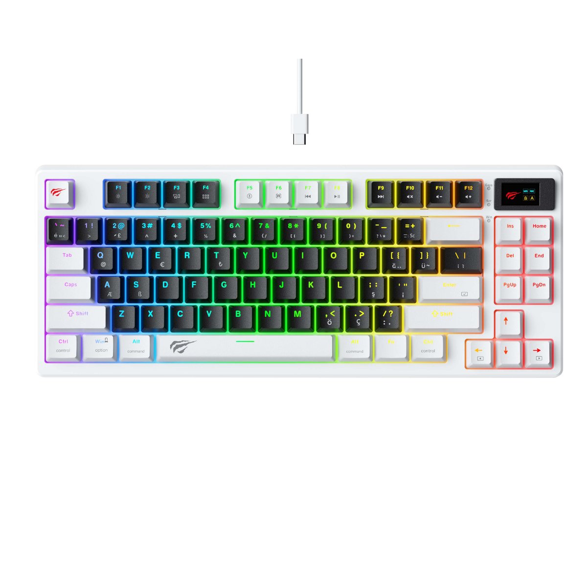 Havit Gamenote Kb884L Rgb Mekanik Türkçe Klavye 1.06inç Tft-lcd Ekran - Brown Switch