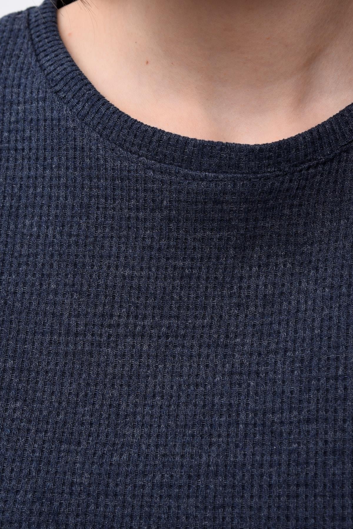 Kadın Waffle Dokulu Bisiklet Yaka Oversize Crop T-shirt