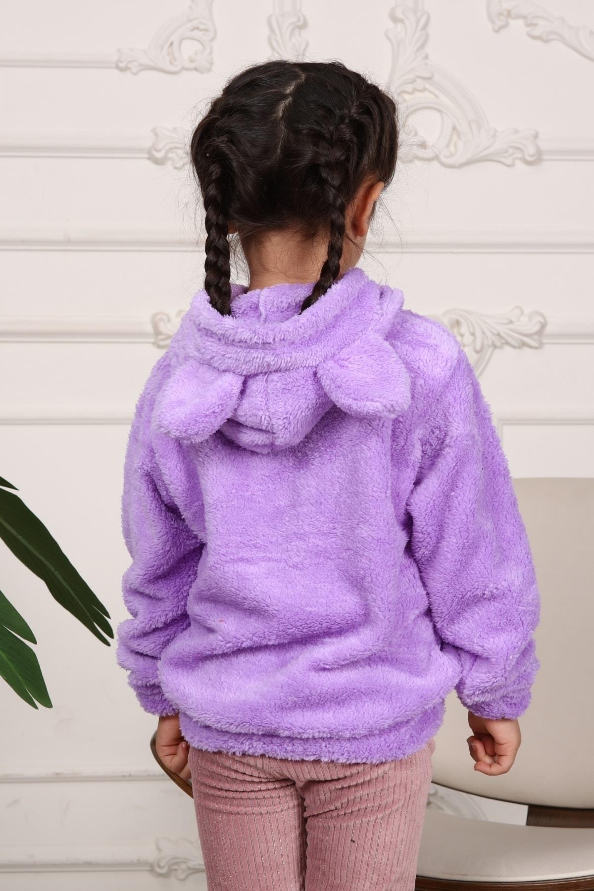 Kız Çocuk Smile Nakışlı Kapüşonlu Peluş Sweatshirt
