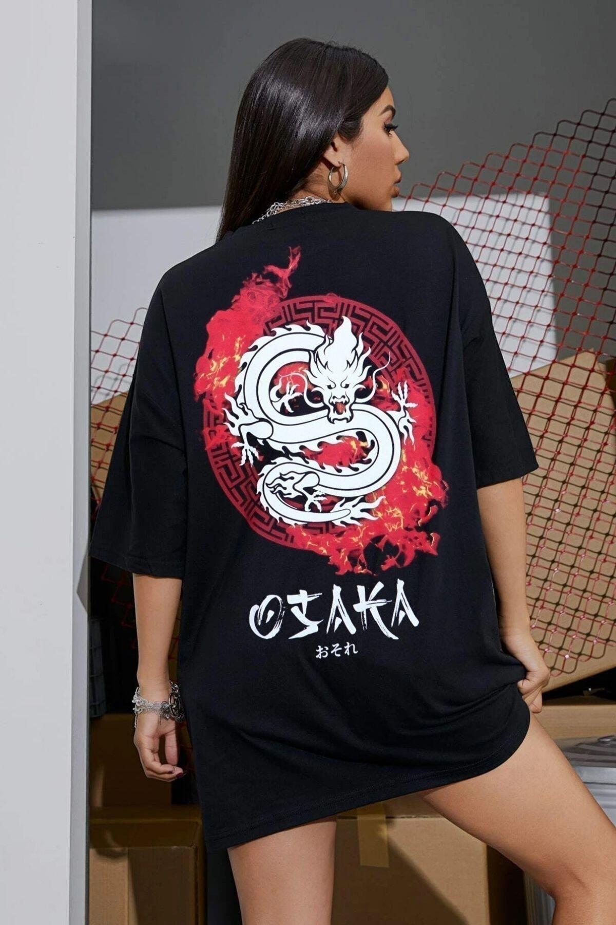 Unisex Oversize Osaka Baskılı Salaş Kesim T-shirt