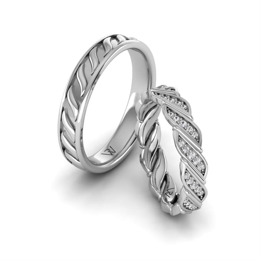 Modern Stardust White Gold Wedding Rings