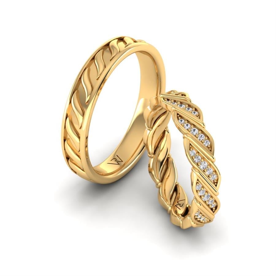 Modern Stardust Wedding Rings Yellow Gold