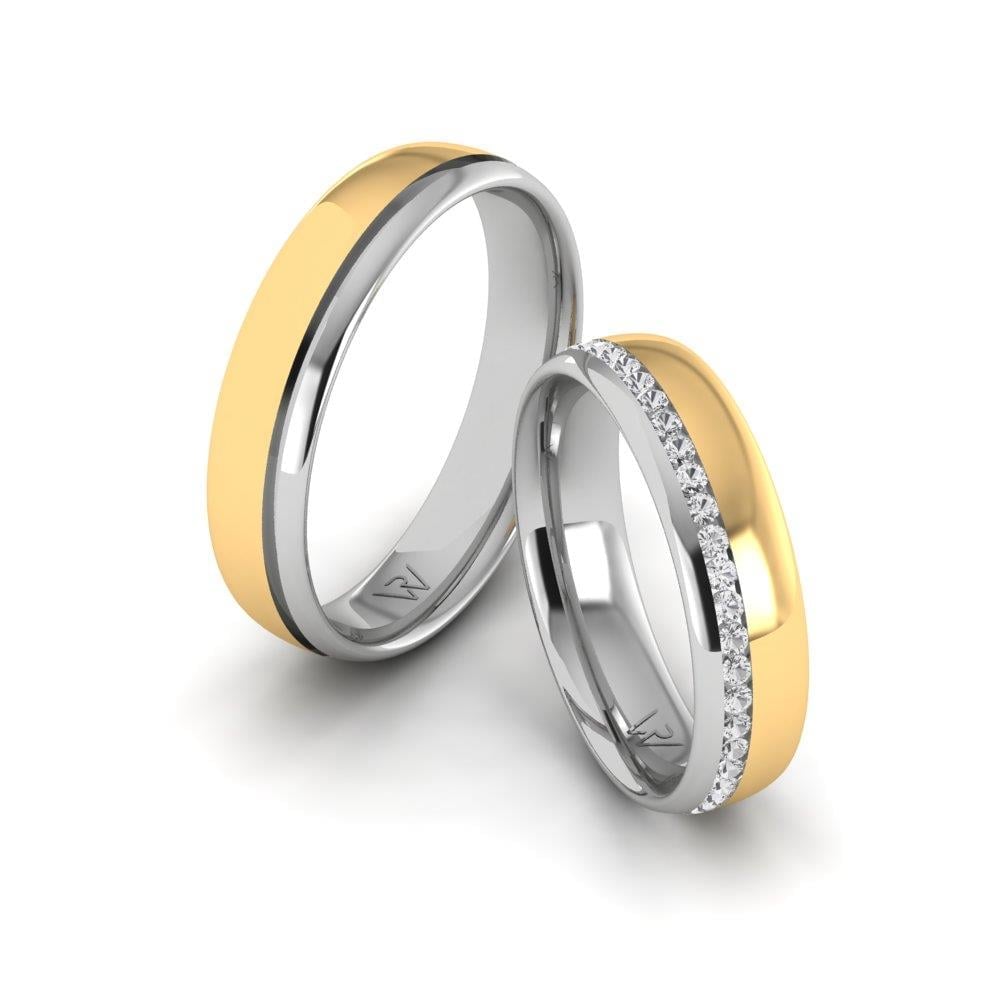 CommitmentLink Yellow Gold and White Dalloz Stone Wedding Rings