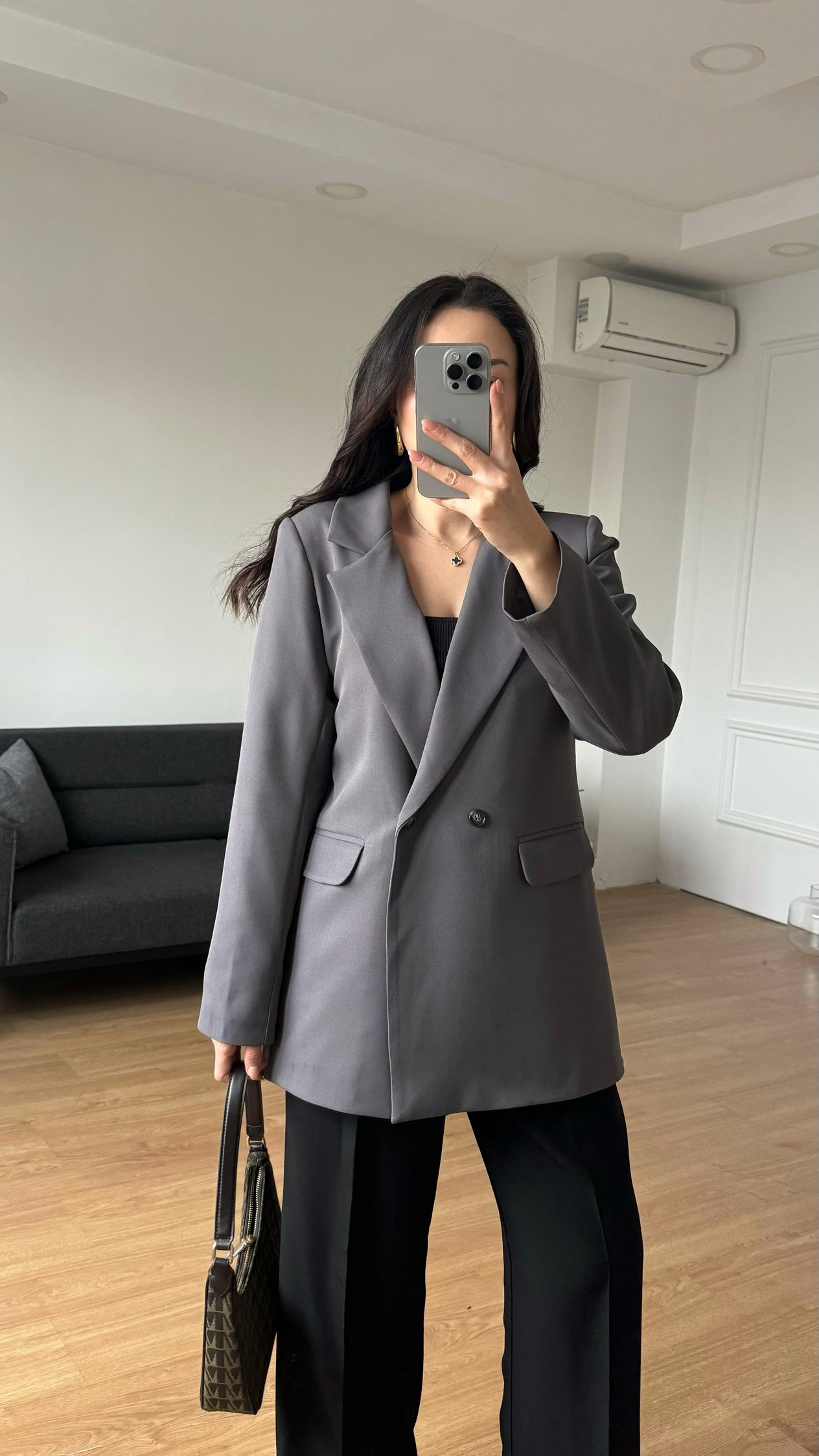 Çift Düğmeli Siyah Blazer Ceket Antrasit
