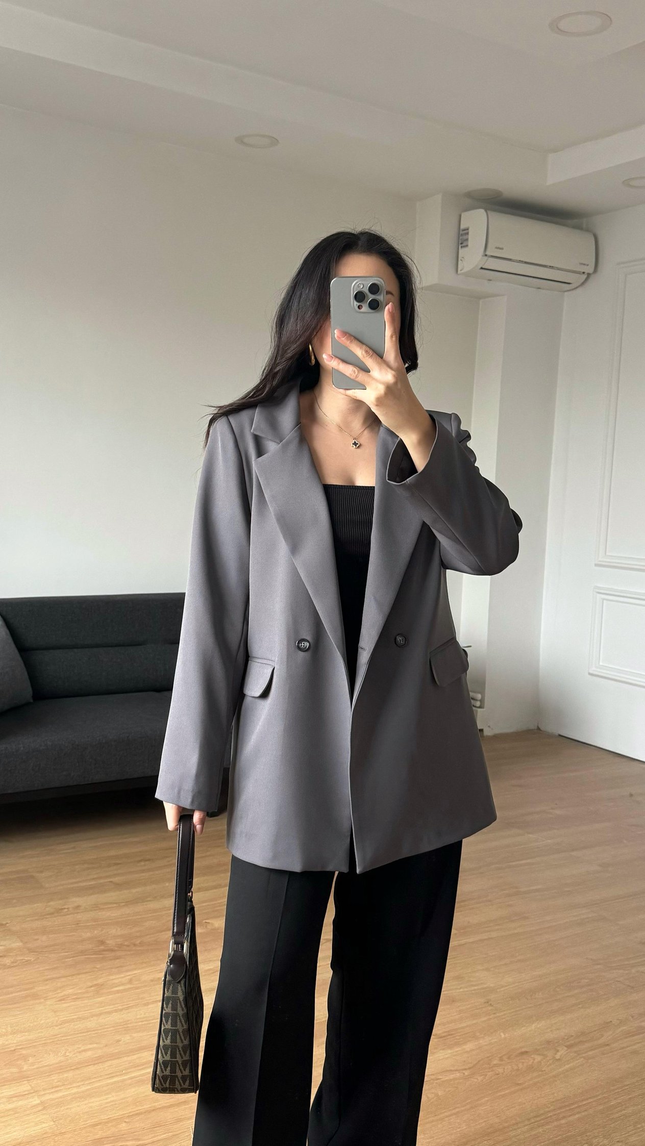 Çift Düğmeli Siyah Blazer Ceket Antrasit